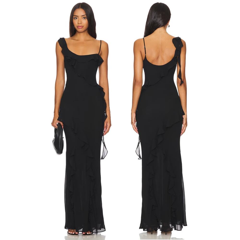 Majorelle Teagan Maxi Dress One Shoulder Ruffle Formal Evening Elegant Prom XXS